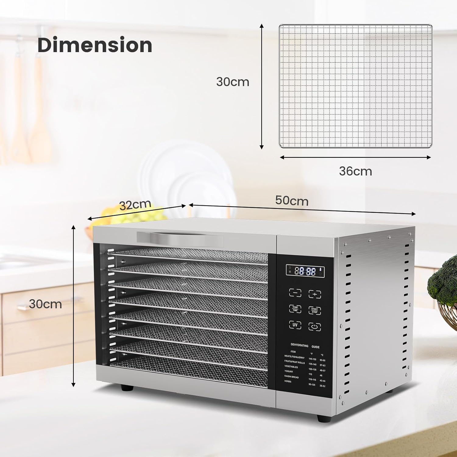 RELAX4LIFE Dörrautomat Edelstahl, Dörrgerät Temperatur einstellbar 30-70℃, Food Dehydrator inkl. 8 Edelstahl-Dörrtabletts, Touch-Display, 24 Std, für Lebensmittel Fleisch Früchte Gemüse